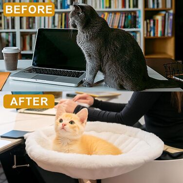 Кігтеточка-ліжко для кота на стіл, 360° обертання та регулювання висоти, знімне ліжко-лежанка, м'яка гамак для дому/офісу (Білий)