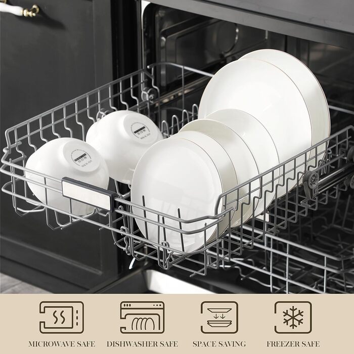 MALACASA Набір посуду 12 предметів для 4 осіб з кісткового фарфору, сучасний сервіз кремово-білого кольору, стійкий до подряпин, підходить для миття в посудомийній машині та для мікрохвильової печі, серія JERA Jera Білий 12 предметний набір посуду для 4 (