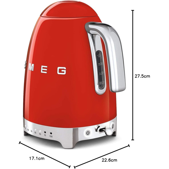 Smeg KLF04RDEU Kettle, 2400W, 1.7 liters, Red