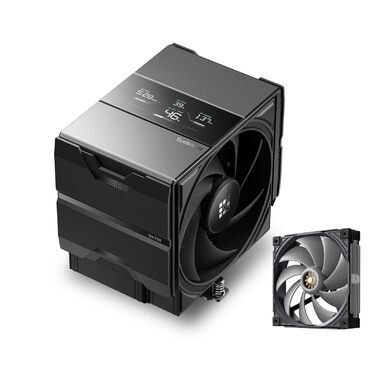 Кулер для процесора Sudokoo SK700V AM5 з дисплеєм та 6 heatpipes: 120мм вентилятор для AM5, безперешкодний доступ до RAM, 5 років гарантії (SK700V Чорний + MACH140)
