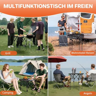 Складаний туристичний стіл Funykich 82x40 см, регулювання висоти (44/70 см), з сітчастою кишенею, для пікніка, кемпінгу, BBQ, саду