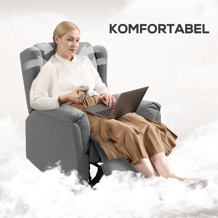 Крісло-релакс HOMCOM, крісло для телевізора з регульованим нахилом, телевізійне крісло з пружинним блоком, м'яке крісло для відпочинку, крісло з вагою до 150 кг для вітальні, спальні, темно-сірого кольору | Aosom