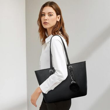 Сумка жіноча TANTOMI з гаманцем: для офісу, школи, покупок, велика, чорна, з пензликом та помпоном з штучного хутра