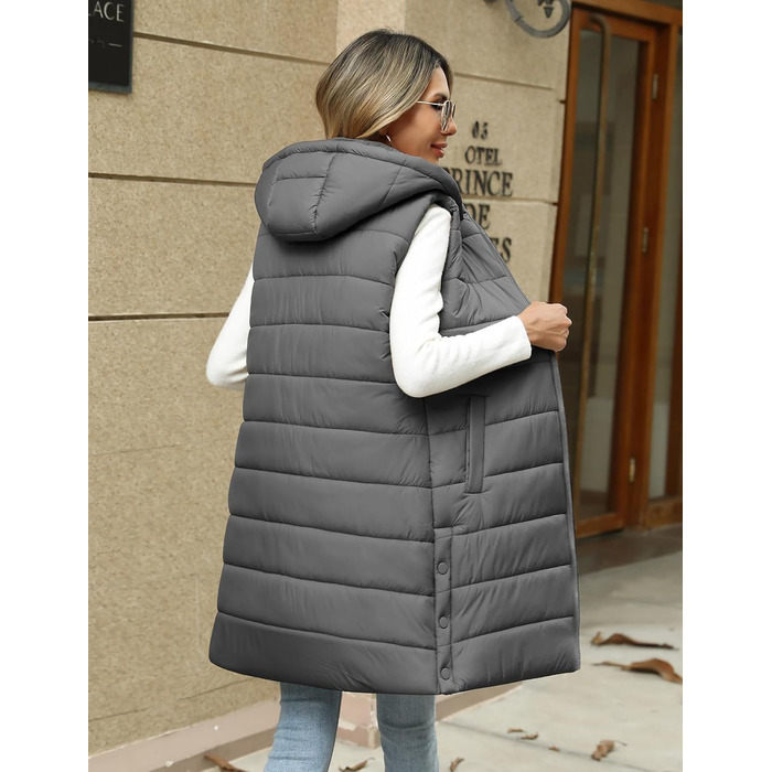 Жіночий пуховик Yuongirl, довгий, з капюшоном, легкий, теплий, для осені/зими (сірий, XL)