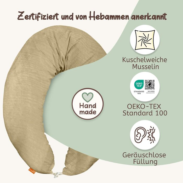 Подушка для вагітних Joyfill Stillkissen XXL: для сну на боці та годування | З м'якою мусліновою наповнювачем (Оливковий, 170 см)