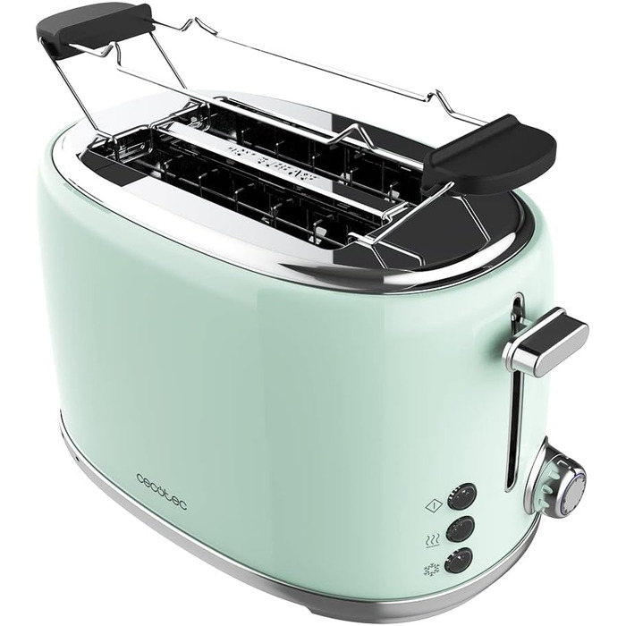 Тостер Cecotec Toaster 2 Scheiben Retro Green, 980 Вт, 2 слоти, нержавіюча сталь, регулювання потужності, піддон для крихт