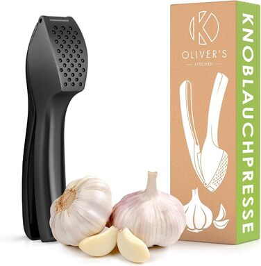 Преміум-прес для часнику Oliver's Kitchen® - Ручний, Легкий у митті, Подрібнює часник та імбир (не потребує очищення) - Міцний, Матовий чорний