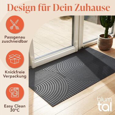 Килимок для дому Blumtal 40x60 см - антиковзаючий, для входу, з візерунком, поліестер, сірий
