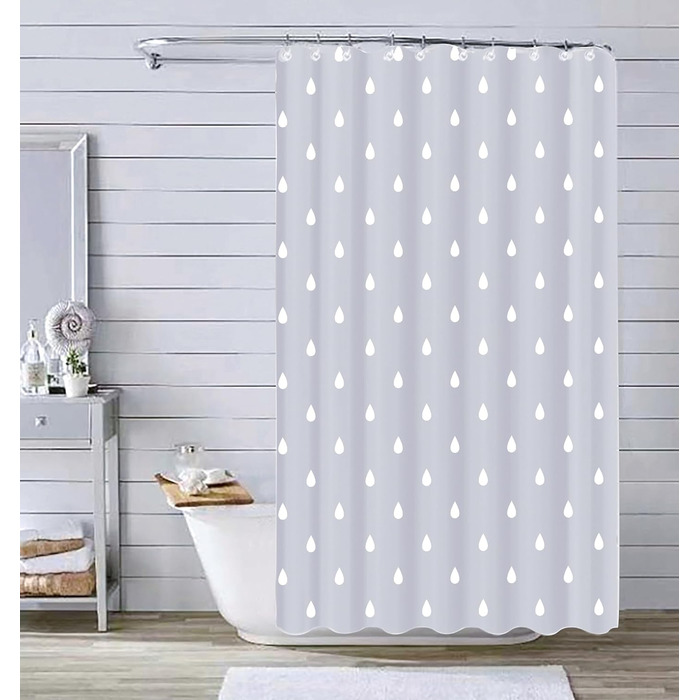 Штора для душу YOUNG DA текстильна біло-сіра з малюнком 