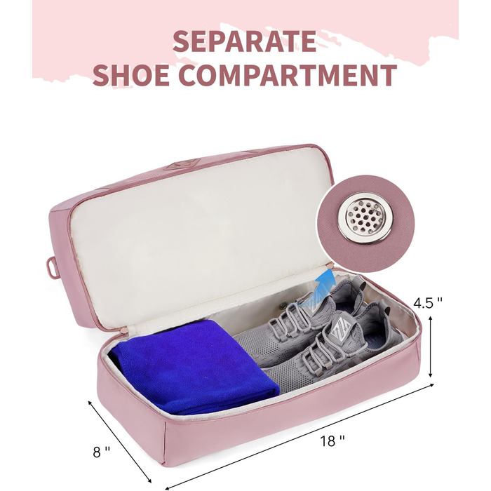 Спортивна сумка WANDF для ручної поклажі в літак (45x36x20 см) з відділенням для взуття та мокрих речей, рожева