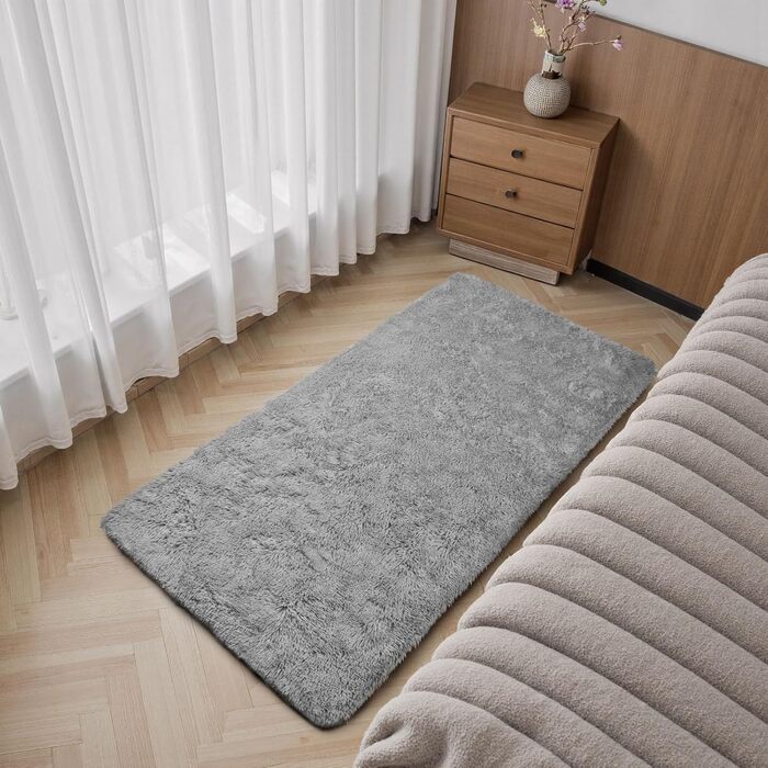 Теппих Treeboy Hochflor сірого кольору для вітальні та спальні, 80x160 см, миючий, антиковзаючий, великий, плюшевий, сучасний, для дитячої кімнати (сріблясто-сірий)