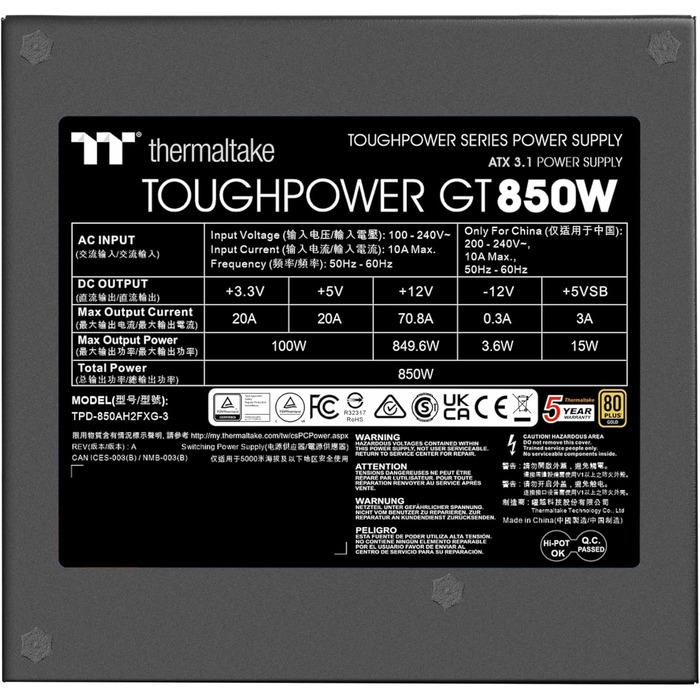 Блок живлення Thermaltake Toughpower GT 850W, чорний