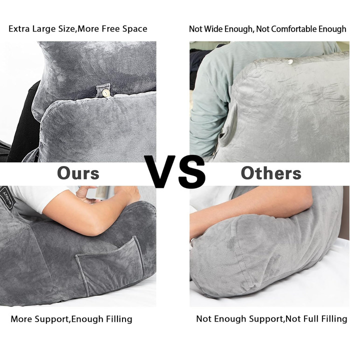 Крісло-мішок для читання та відпочинку на ліжку, сіре. Зручне крісло для дорослих, з підлокітниками, для читання, перегляду телевізора та ігор.