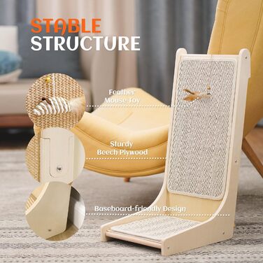 Котячий когтетоп PETKARAY L-подібний, 68 см, з сизалю, для стін та кутів, з котячою м'ятою та іграшкою