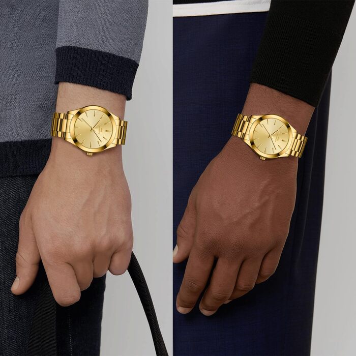 Годинник чоловічий LENQIN з нержавіючої сталі, аналоговий кварцовий годинник, водостійкий (30м), для бізнесу та повсякденного носіння, колір: золото