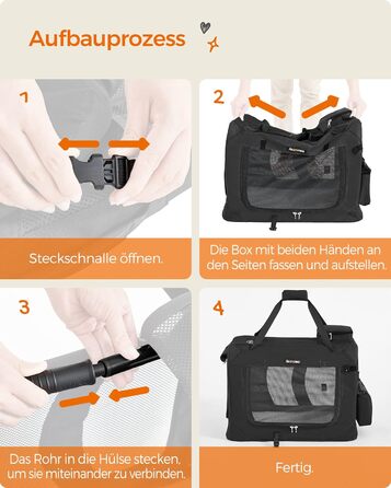 Клітка для собак Feandrea, переноска для собак, чорна, 60 x 42 x 42 см, з ручками та кишенями