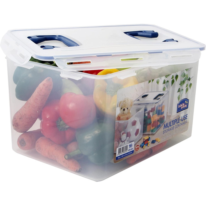 LocknLock PP CLASSIC Storage Box with Lid and Handles | 16 L, 361 x 274 x 212 mm | 100% Airtight | Semi-Transparent Storage Container | Storage Box with Lid for Household Items