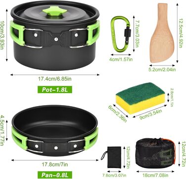 Набір посуду для кемпінгу на 17 частин: набір для приготування їжі на природі, пікніків, риболовлі та походів (2-3 особи)