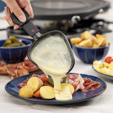 Електричний гриль Princess Raclette 8 панелей, овальний, 1200 Вт, багатофункціональна пластина з секцією для млинців, 42x30 см, чорний, нержавіюча сталь