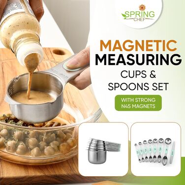 Measuring cups and spoons, magnetic, mint green, 15 pieces