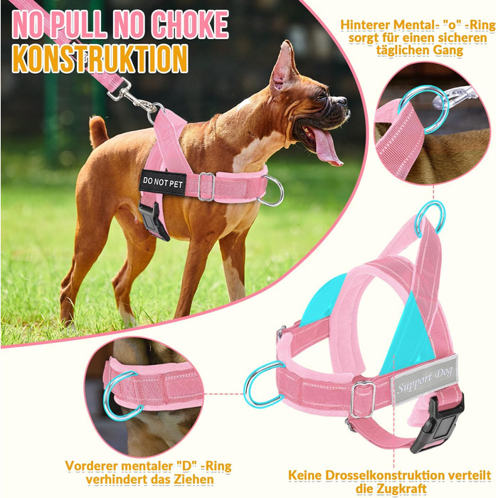 Нашийник для собак Eyein: м'який, з 2 застібками, світловідбиваючий, для великих та середніх собак, рожевий (L)