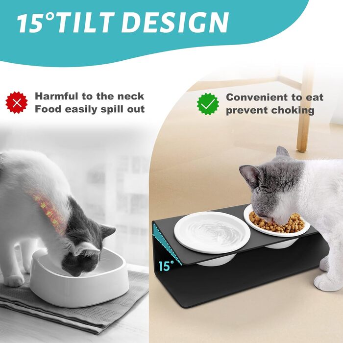 Підвищена годівниця для котів Lannvan Katzennapf Erhöht з кераміки та металевим підставкою, 15° нахил, годівниця та миска для води для котів та маленьких собак