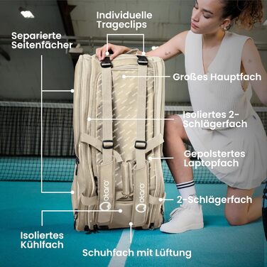 Otaro 82L Premium Tennis Bag | Badminton, Padel & Squash Racket Bag | Unisex Tennis Backpack for Players & Coaches - Green/Beige