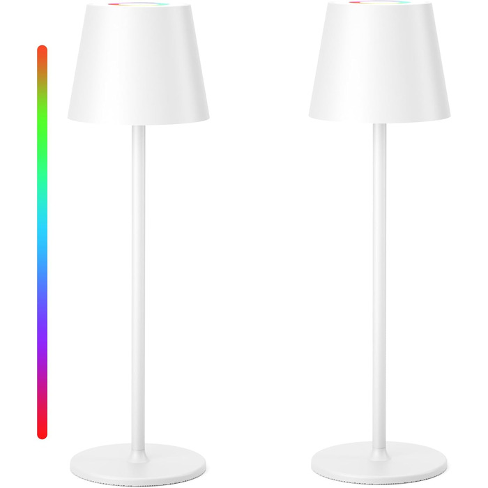 LED-лампа Qsky настільна бездротова диммерна акумуляторна, перезарядна тепле світло 3000K+RGB, алюміній, вологостійка для ресторану, спальні, бару, IP54 (срібна 2 шт.) (біла 2 шт.)
