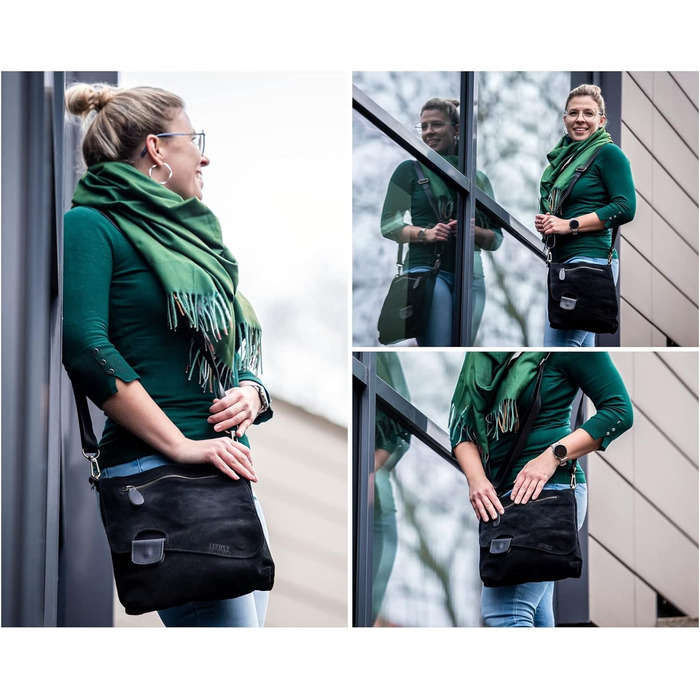 Сумка жіноча LECONI через плече з натуральної замші, чорна. Оригінальна шкіряна крос-боді сумка для повсякденного використання 29x29x6 см LE3027-VL