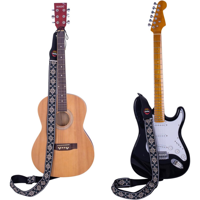 Гітарний ремінь Rayzm з візерунком жакарду, бавовняний, для акустичної та електрогітари, басу, з тримачем для медіатора, металевий бугель 5 см, регульована довжина