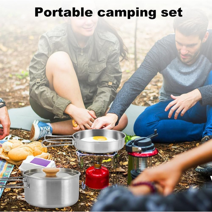 Набір кухонного посуду для кемпінгу Udbrud: нержавіючий посуд з кришкою та складним ручками. Набір для кемпінгу, пікніків, риболовлі та походів