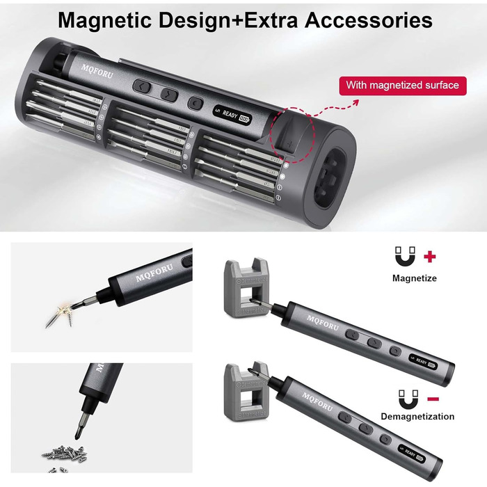 Набір мініатюрних електричних викруток MQFORU 78 в 1 з 72 бітами, 5 режимів крутного моменту, LED-підсвічуванням для ремонту телефонів, годинників, камер
