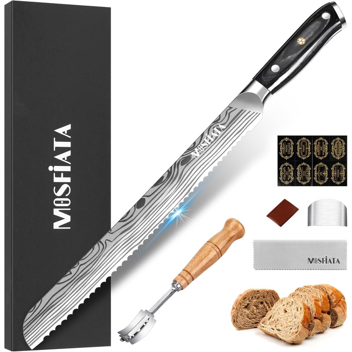 MOSFiATA Brotmesser 10 дюймів, хвилястий ніж для хліба, булочок та випічки - професійний ніж пекаря, для нарізання хліба, довгий ніж для хліба, ніж для булочок, елегантна подарункова упаковка