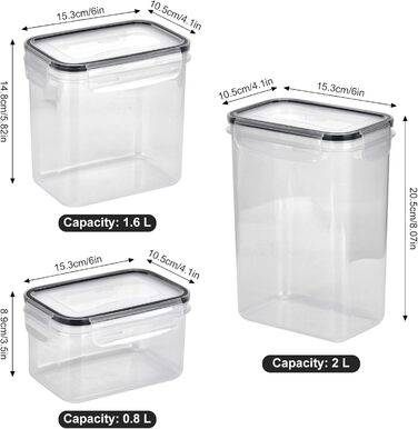 Набір контейнерів для зберігання продуктів 12 шт. з герметичними кришками, BPA-free, PP, з замком, 32 етикетки та маркер (Чорний) (4 x 0.8л / 4 x 1.6л / 4 x 2л)