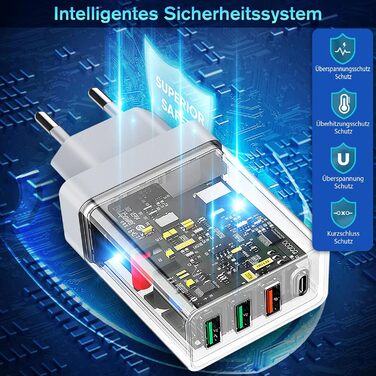 Зарядний пристрій USB-C 40W Acezeek з 2 адаптерами та 2 кабелями Type-C, 4-портовий швидкий зарядний пристрій для iPhone, Galaxy, iPad Pro