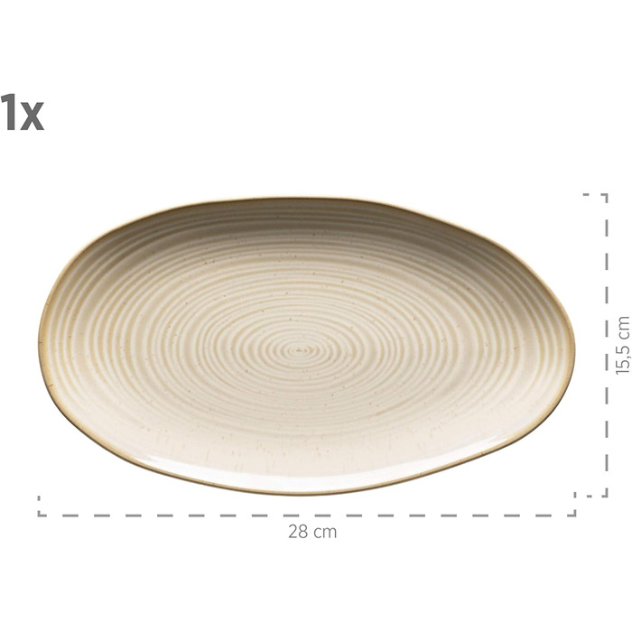MÄSER 931372 Nottingham Series Set of 3 Serving Plates, Vintage-Look Serving Platter in 3 Sizes, Beige, Stoneware, 28 x 15.5 cm