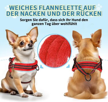Нашийник для собак середнього та малого розміру з повідком, м'який, не тягне, з 2 кліпсами для повідка, легкий, світловідбиваючий, регульований (Червоний, XS)