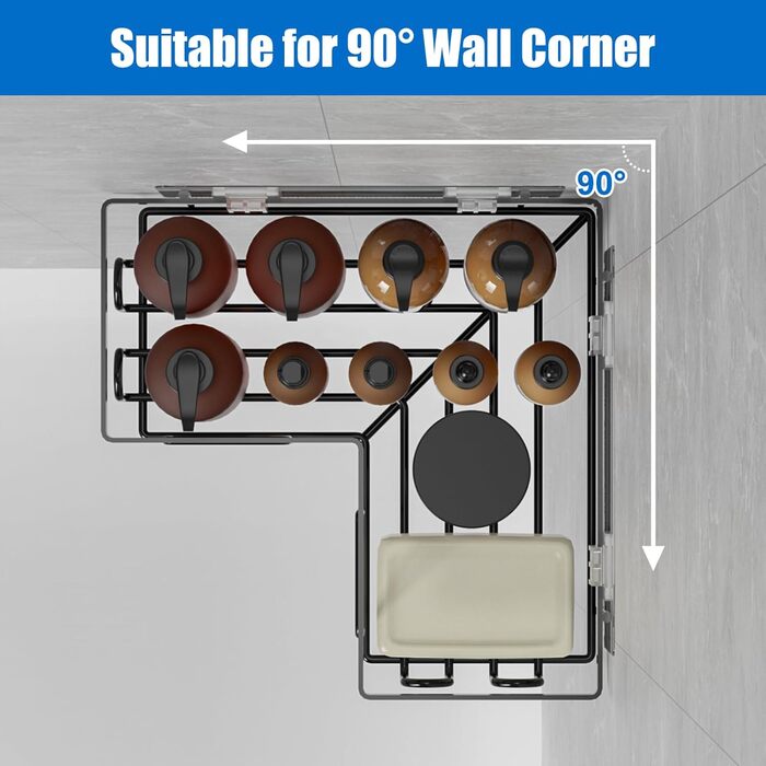 Набір кутових поличок для душу без свердління, водонепроникні, з нержавіючої сталі (3+2 шт, чорний)