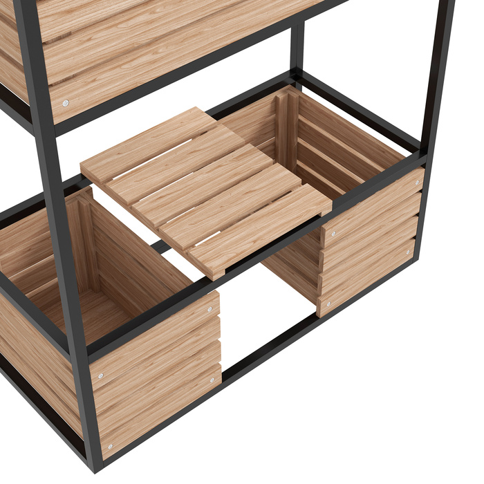 Outsunny Wooden Raised Garden Bed 2-Tier Flower Box with Storage Elevated Vegetable Bed with Interior Fleece Herb Bed Light Brown 83 x 39 x 100 cm