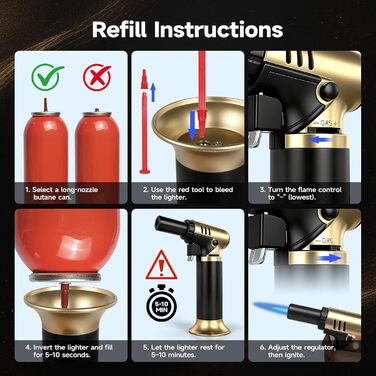 Навігатор Navpeak: заправний бутановий запальник для кухні з турбо-полум'ям, блокуванням полум'я, регулюванням та підставкою для приготування їжі, кемпінгу, золото