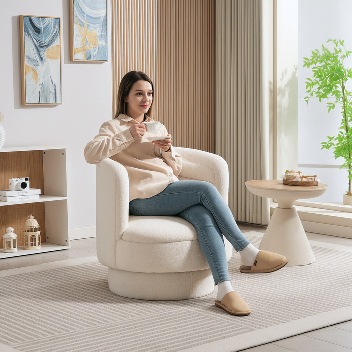 HOMCOM Armchair Living Room Swivel Recliner with Armrests, Lounge Chair Reading Chair with Sherpa-Look, Upholstered Armchair for Bedroom Cream White | Aosom