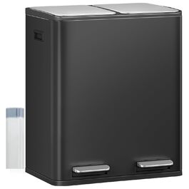 Відро для сміття з сортуванням 60 л, нержавіюча сталь, з педаллю, 2 відділення, SW06099E (Чорний)