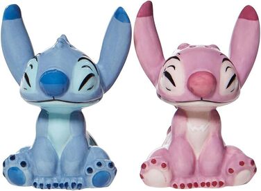 Enesco 6008687 Disney Ceramic Stitch and Angel Salt and Pepper Shakers, Stoneware, Multicolor