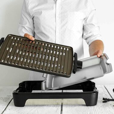George Foreman Smokeless Grill - Indoor BBQ with Adjustable Temperature, Dishwasher-Safe Grill Plate, and Fat Tray