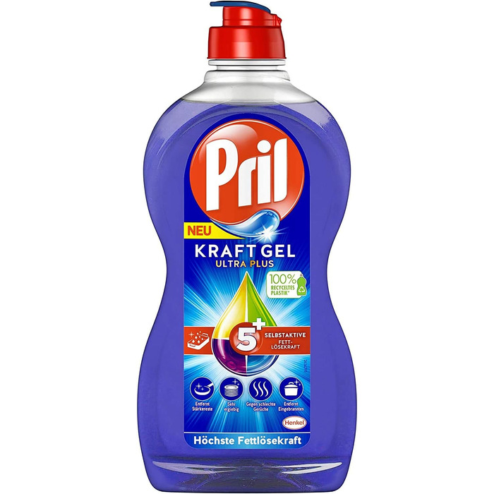 Засіб для миття посуду Pril 5 Plus Kraftgel Ultra Plus з активною формулою проти жиру, 450 мл (набір 8 шт)