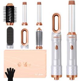 UKLISS 6-в-1 Стайлер для волосся: фен, плойка, браш, випрямляч, термощітка, набір для створення зачісок, подарунок для жінок (білий)