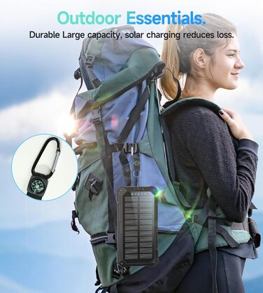 Портативний зарядний акумулятор Solar Powerbank 56800mAh з сонячною панеллю, 30W PD, 3.0A USB-C, 3 порти (2 USB та 1 Type-C), бездротовий заряд 15W, LED-індикатор, ліхтарик, чорний