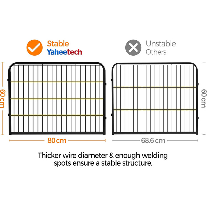 Вольєр для собак Yaheetech з 8 секцій, 80x80 см - вольєр для цуценят, переносний загон для тварин, з дверцятами для дому та саду