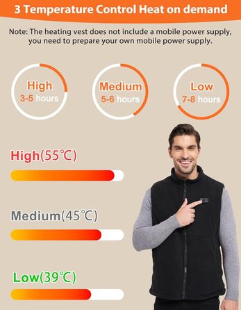 Loowoko Тепла жилетка для чоловіків та жінок з підігрівом, флісова, без акумуляторів, 3 температурні режими, 6 зон нагріву, пральна, для роботи на відкритому повітрі, мотоцикла, прогулянок, чорна, M