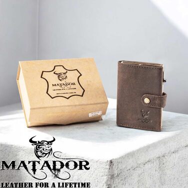 Гаманець Matador Slim Miami з RFID захистом, шкіряний, коричневий - мінімалістичний портмоне для чоловіків з поп-ап механізмом та відділенням для монет